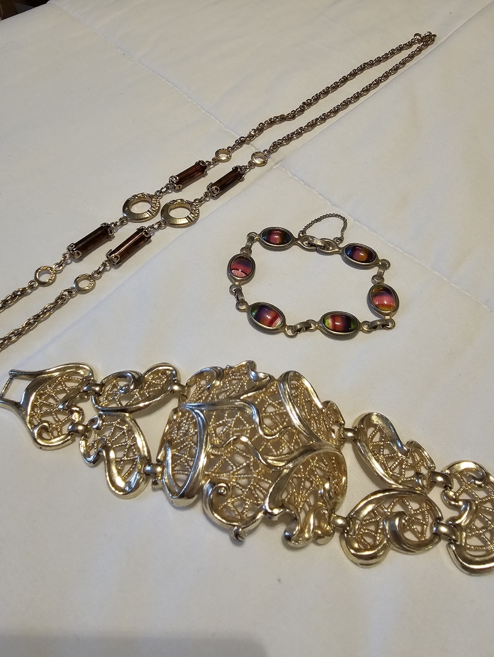 Sarah Coventry Gold-Tone Filigree Necklace with Multicolor Cabochons Lot